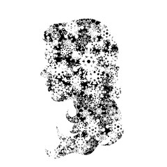 Vector silhouette of face of woman with snowflakes.