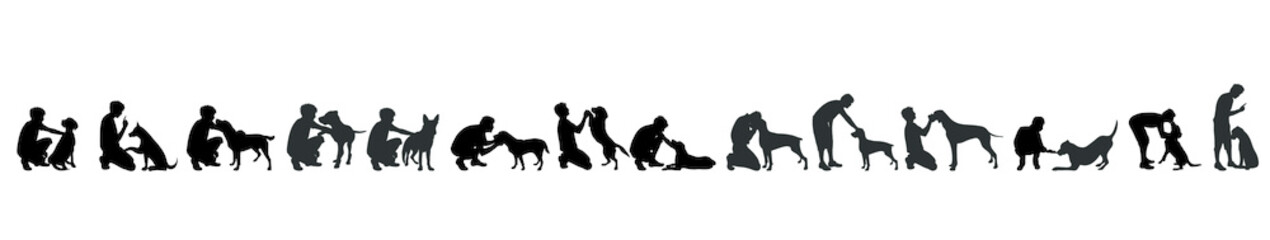 Vector silhouette of man with dog white background. © majivecka
