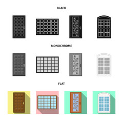 Vector illustration of door and front sign. Collection of door and wooden vector icon for stock.