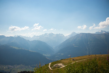 Fototapeta na wymiar view from a hiking trail in Fiescheralp, Switzerland