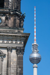 Fototapeta na wymiar Fernsehturm Communication Tower over the skyline of Berlin, Germany
