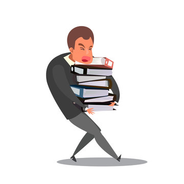 employee carries a large stack of papers concept overload