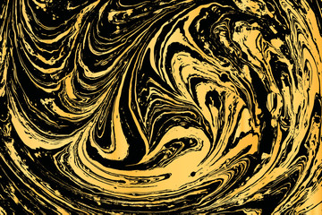 Vector illustration of hand drawn ink marbling texture. Black and gold design template for party, invitation, web, banner, birthday, wedding, business card.