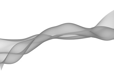 Abstract gray wave. Bright gray ribbon on white background. Gray scarf. Abstract smoke. Raster air background. 3D illustration