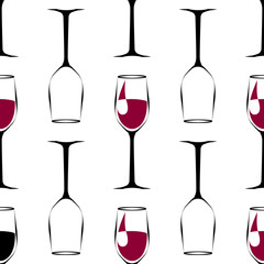 seamless pattern with black wineglass with wine and empty wineglass. vector