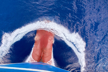  View from top on bulbous bow of ship underway. Backgrounds. Cargo vessels ocean freight...