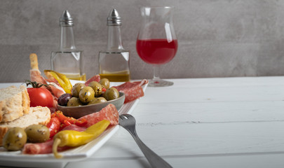 antipasto on a white dish