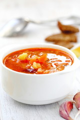 Traditional Russian Ukrainian vegetable borscht soup