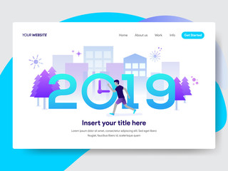 Happy New Year 2019 Illustration for Homepage. Modern flat design concept of web page design for website and mobile website.Vector illustration © TanahAirStudio