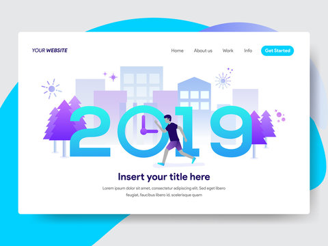 Happy New Year 2019 Illustration for Homepage. Modern flat design concept of web page design for website and mobile website.Vector illustration