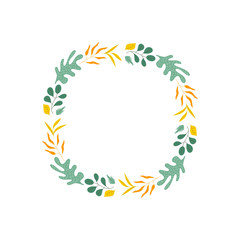Fototapeta na wymiar Vector wreath with green leaves and herbs. Isolated illustration.