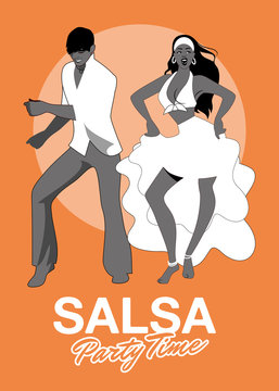 Salsa Party Time. Young couple dancing latin music: salsa, merengue, mambo, bachata