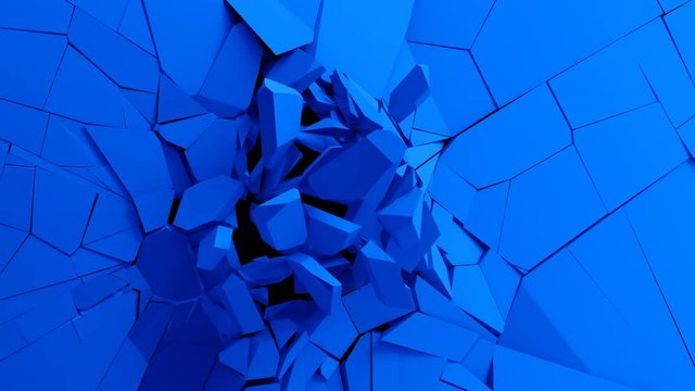Abstract 3d rendering of cracked surface. Animated cgi background design with broken shape. Wall destruction, slow motion 4k video