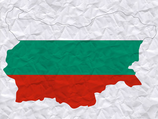 old crumpled paper with watercolor painting of Bulgaria flag and map