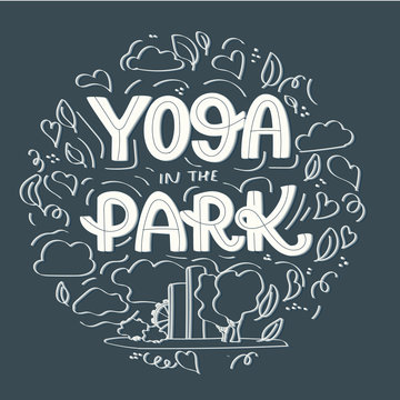 Yoga in the park. Yoga fitness circle concept.