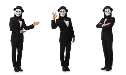 Man with scary mask isolated on white