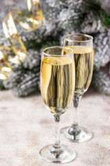 Glasses of champagne, traditional New year drink 