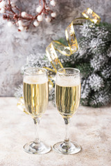 Glasses of champagne, traditional New year drink 
