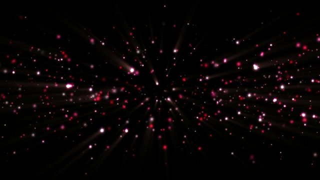 Red sparcles glitter flying on dark background. Holidays animation backdrop.