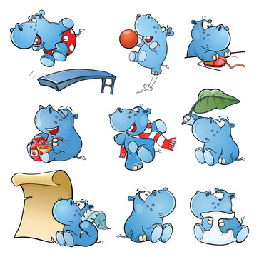 Set of Vector Cartoon Illustration. Cute Hippo for you Design