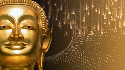 Golden Buddha face on golden abstract background