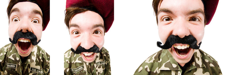 Funny soldier in military concept