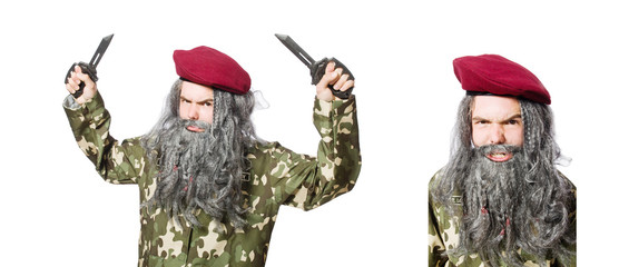 Funny soldier isolated on white