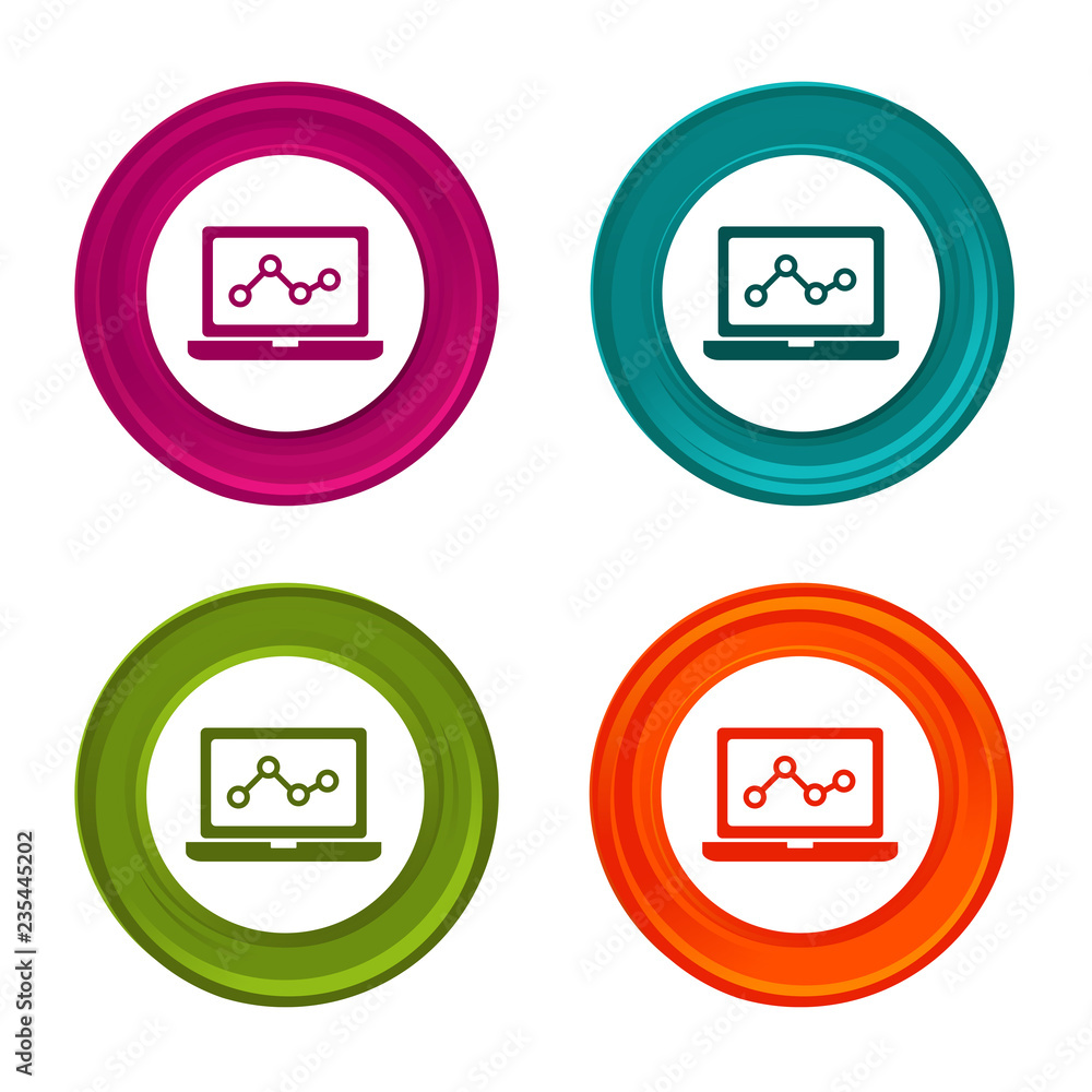 Poster laptop stats icons. monitoring signs. analytics symbol. colorful web button with icon.