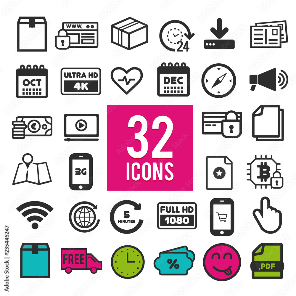 Aufkleber set vector line icons in flat design with elements for mobile concepts and web apps.