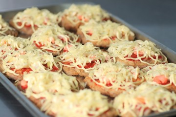 close up.meat baskets on a baking sheet