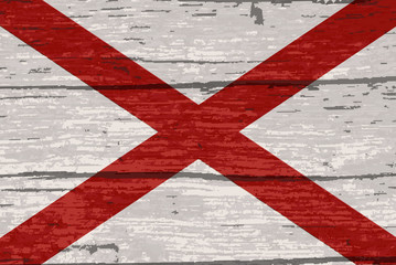 Fototapeta na wymiar Alabama State Flag On Old Timber