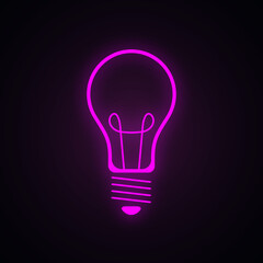 Pink light bulb. Realistic neon icon. Vector illustration.