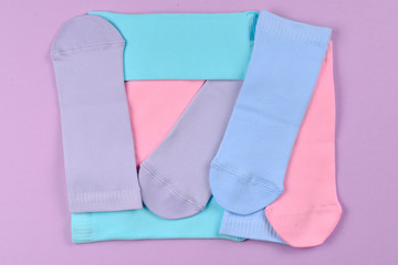 Colorful collection of cotton socks.