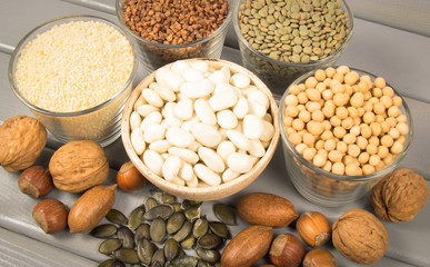 Food products containing protein of vegetable origin.