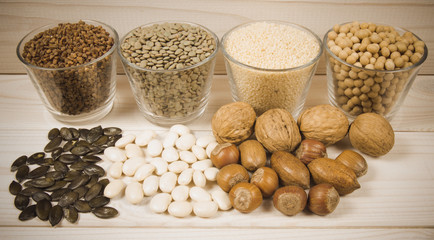 Food products containing protein of vegetable origin.