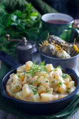 fresh potatoes cooked in sour cream, selective focus