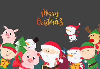 Obraz na płótnie Canvas Merry Christmas with cartoon characters poster design