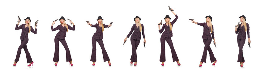 Woman gangster with gun in vintage concept