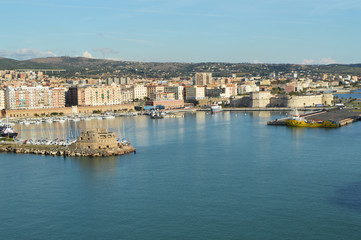 Panoramic view of Civitavecchia port, coast, port, buildings, October 7, 2018