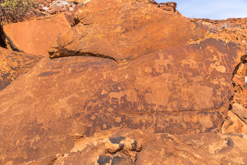 Ancient rock engravings in Twyfelfontein, Damaraland, Namibia.