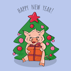 new year card with pig