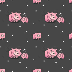 seamless pattern with cute pigs