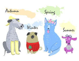 Cute various dogs. Seasonal vector set. Every dog is isolated