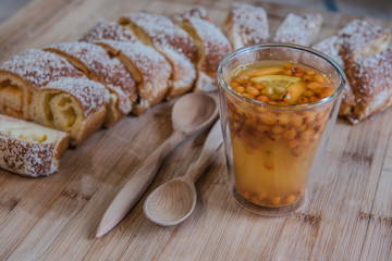 sea buckthorn and orange tea with strudel