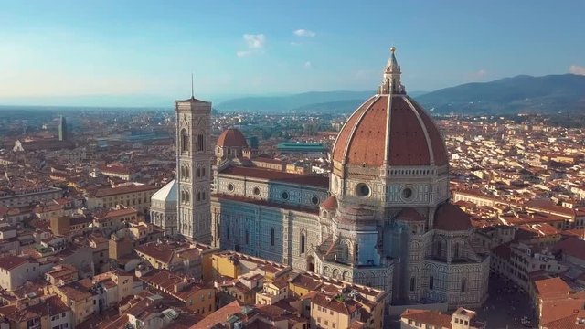 Aerial panoramic view of cityscape in Florence, Italy. Cathedral di Santa Maria del Fiore.