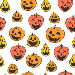 Colored halloween pumpkins. Doodle vector seamless pattern