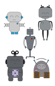 funny cartoon robots set