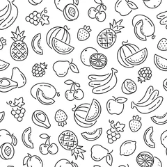 Fotobehang Seamless pattern with fruits. Black and white thin line icons © Mykola