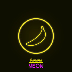 Fototapeta na wymiar Yellow banana symbol. Neon icon with inscription 