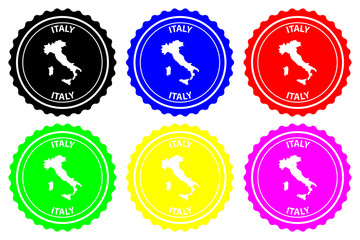 Italy - rubber stamp - vector, Italy map pattern - sticker - black, blue, green, yellow, purple and red